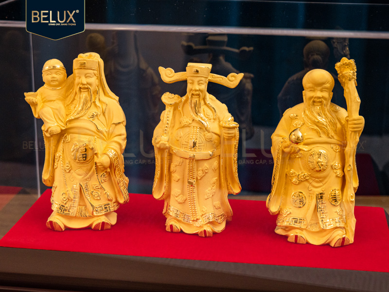 Bộ tượng tam đa Phúc Lộc Thọ vàng cát 12x11x26cm